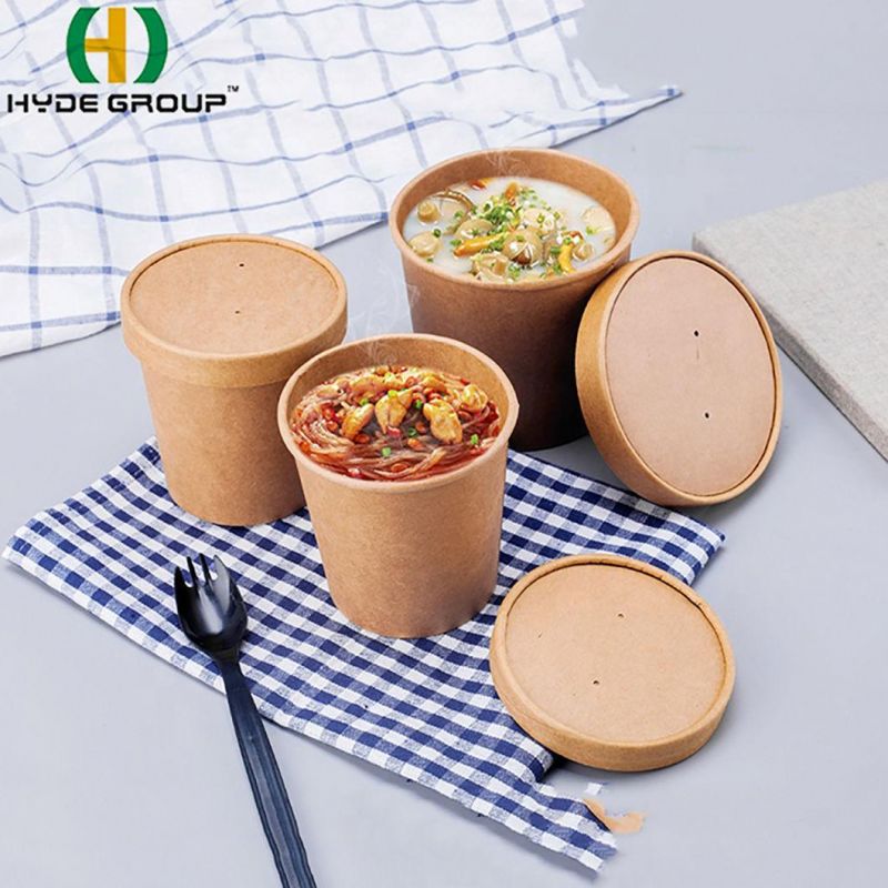 Disposable 12oz Paper Soup Cup Kraft with Plastic Lid