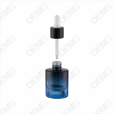 Custom Blue Glass Lotion Bottle with Black Plastic Pump and Cap