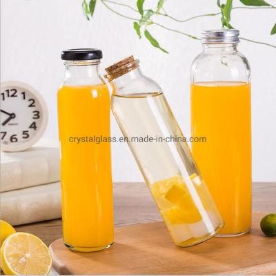 Custom Transparent Glass 500ml Ice Orange Juice Beverage Tea Bottle with Cork