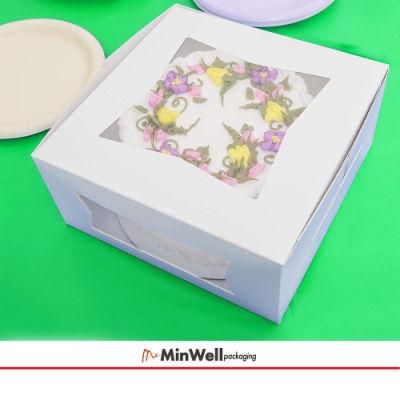 Minwell Wedding Birthday Party Gift Corrugated Paper Box High Quality Bakery Cake Packaging Square with Clear Window Cake Box