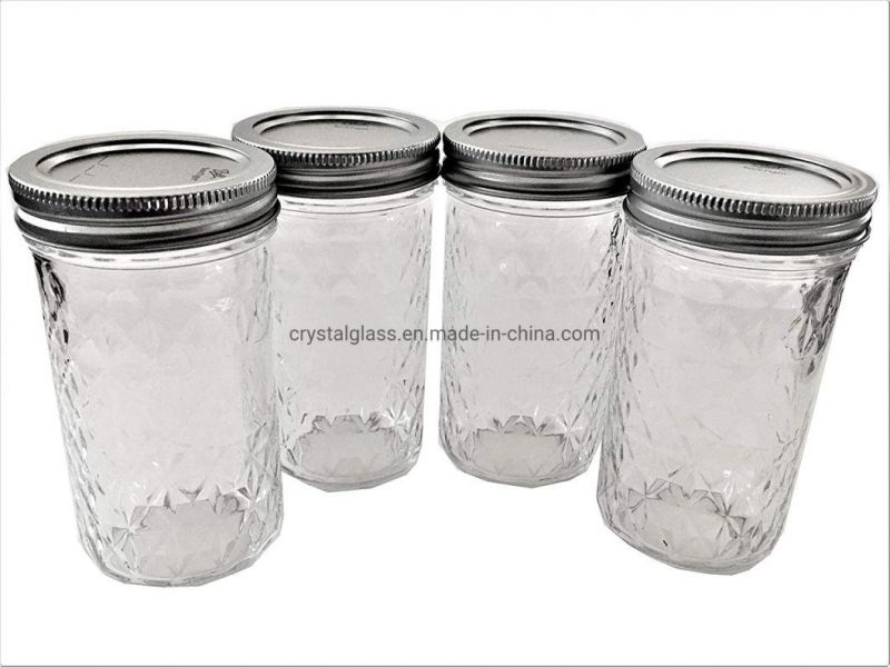 Mason Jelly Jars 12oz Quilted Crystal Glass Regular Mouth