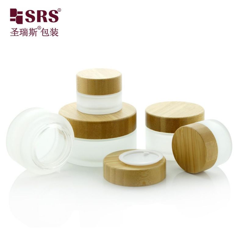 15g 30g 50g 80ml 100ml 120ml Cream Container Eco-friendly Bamboo Wooden Cap Acrylic Frost/Clear Glass Cosmetic Plastic Airless Pump Bottle/Jar