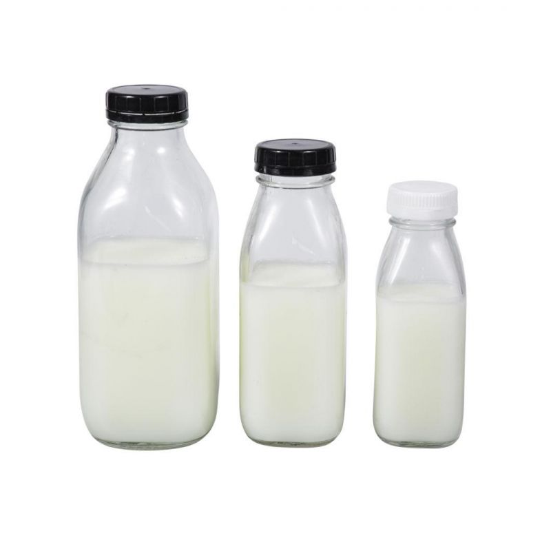 French Square Glass Bottle for Beverage/Fruit Juice/ Milk /Water 950ml 500ml 300ml 250ml