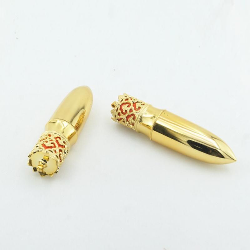 in Stock Ready to Ship Low MOQ High Quality Luxury Electroplated Gold Empty Round Bullet with Crown Lipstick Tube