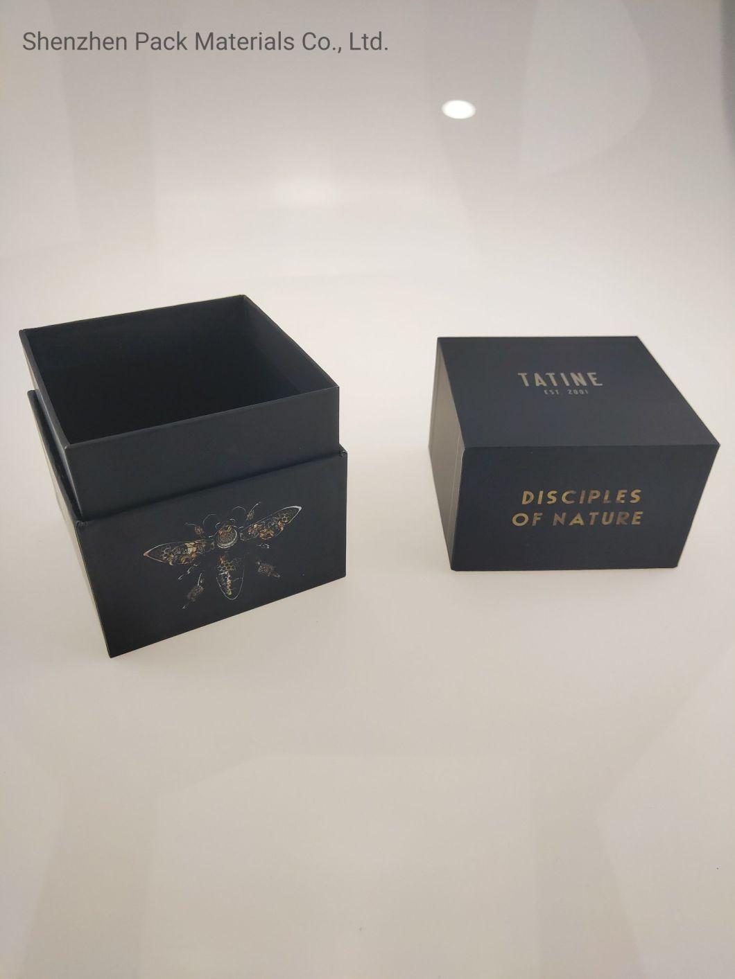 Lid Base Luxury Stock Embossing Hot Stamping Pattern Custom Packaging Black Cardboard Box