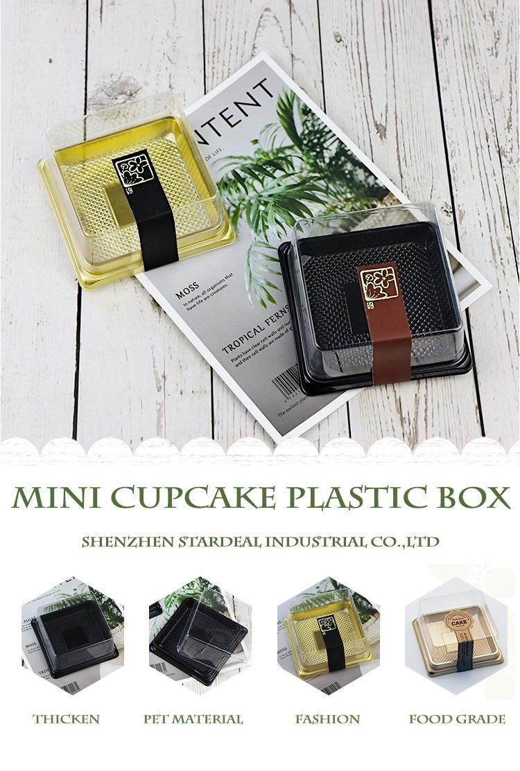 Square Golden/Black Mini Packaging Plastic Cupcake Box