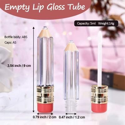 Hot Sale 5ml Mini Pencil Shaped Empty Plastic Lip Gloss Container Tube with Wand Brush