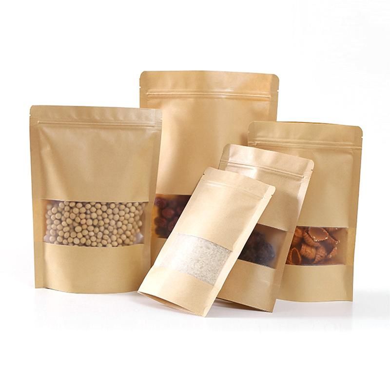 Hot Sale Snack Biscuit Tea Food Paper Packaging White Zipper Paperbag Window Stand up Pouch Frosted Zip Lock Bag