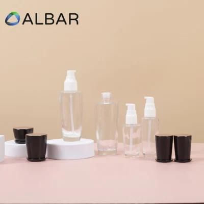 Transparent Round Clear Cosmetics Glass Bottles with Customized Black Caps