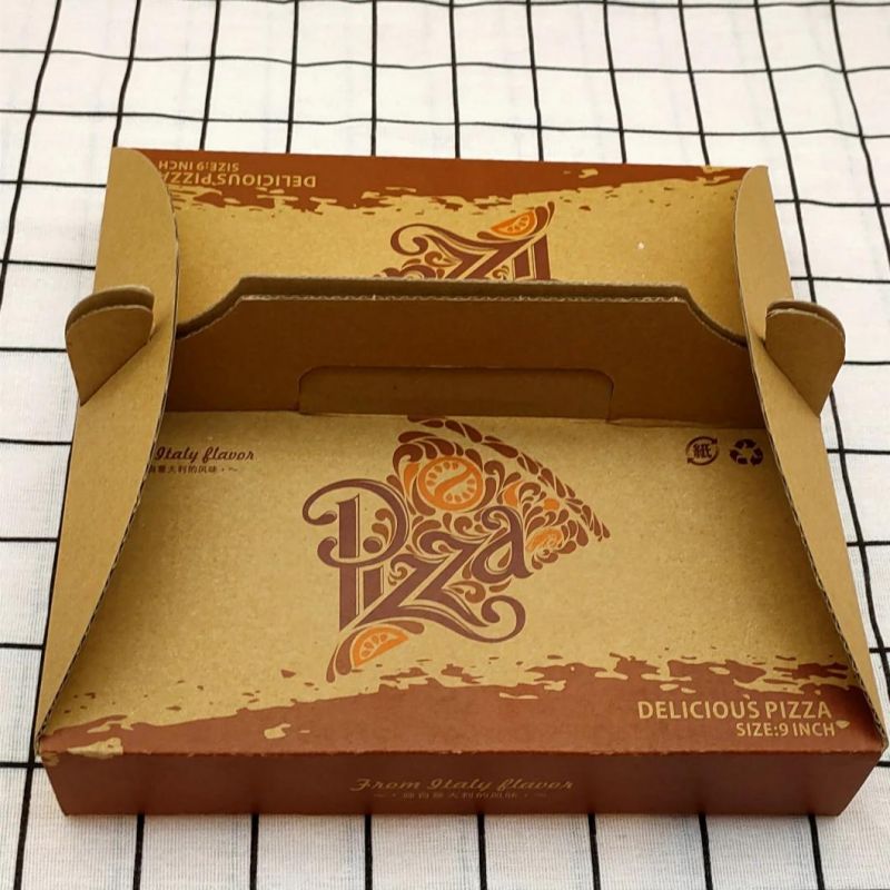 Square Pizza Box Disposable Biodegradable Customied Paper Pizza Box with Handle