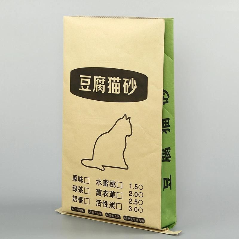 Anti-Oil Cat Litter Bag 20kg Biodegradable Kraft Paper Flat Bottom Good Quality Hot Sale Bag