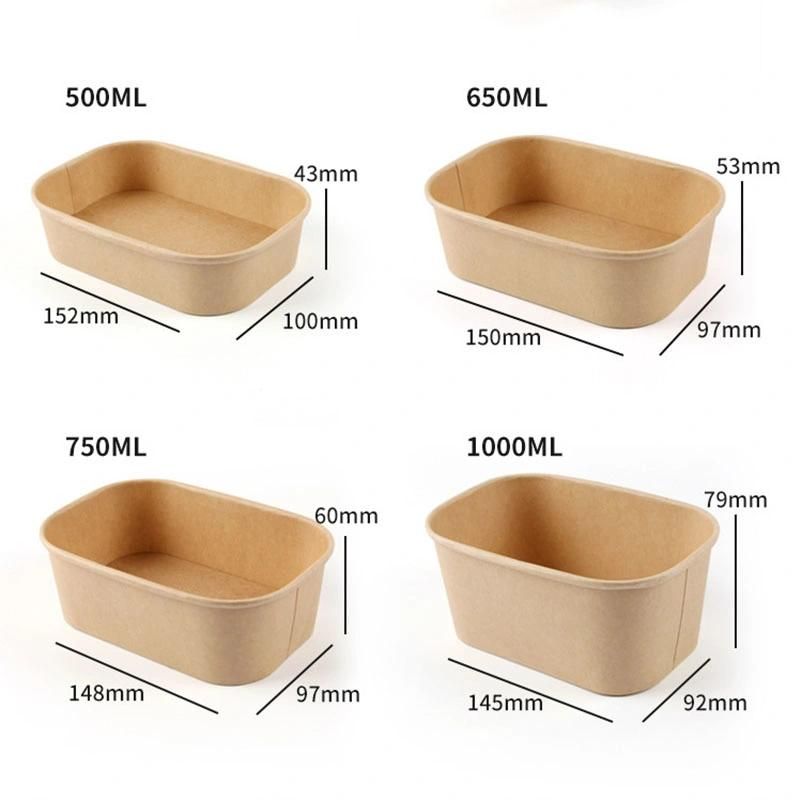 Kraft Paper Meal Box Oval Rectangle Thickened Microwavable Disposable Square Meal Box Takeaway Box Paper Bowl