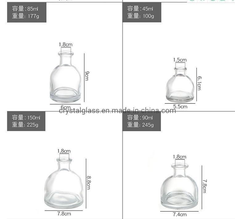 Decorative 200ml Round Clear Reed Diffuser Glass Aroma Bottle with Cap