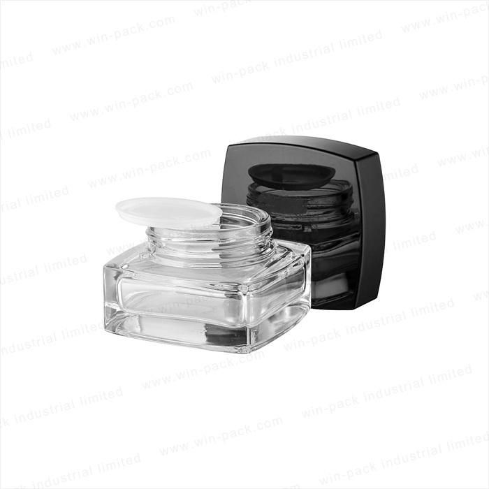 New Design Square Transparent Cream Jar Skin Care Square Black Cap Glass Container 30g 50g