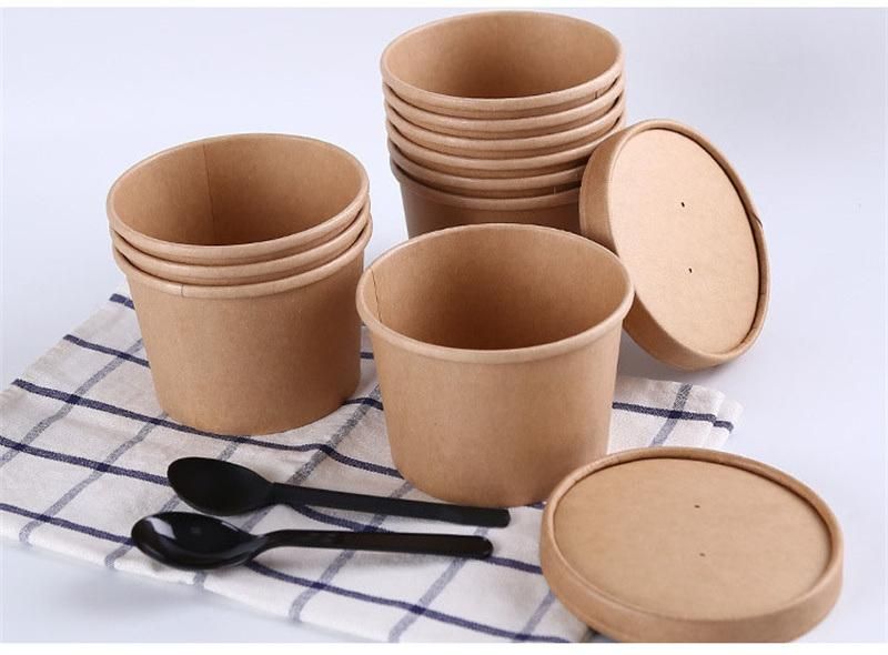 Hot Cold Dish to Go Packaging Kraft Paper Food Cup with Vented Lid