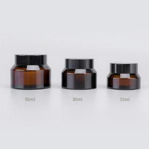 15ml, 30ml, 50ml Amber Brown Face Cream Glass Jar with Oblique Shoulder