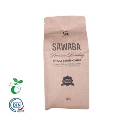100% Compostable Biodegradable PLA Corn Starch Kraft Paper Coffee Bag with Zipper and Valve