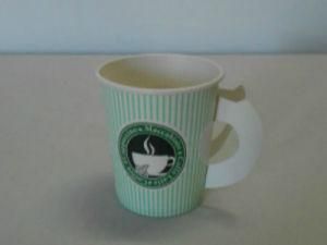 Vertical Stripe Disposablepaper Cup with Handle Green Logo