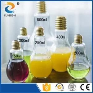 Wholesale Light Bulb Shape Glass Juice Beverage Bottle with Lid