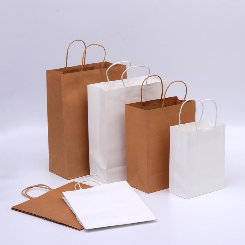 Disposable Brown Printed Kraft Paper Packaging Shopping Gift Bag