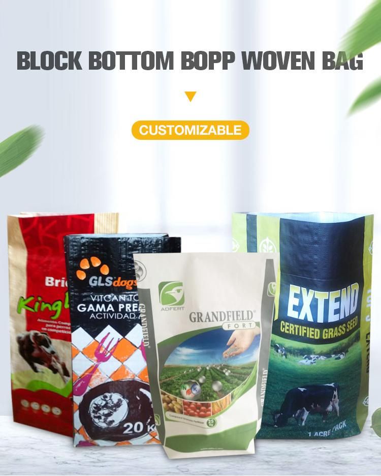 Colorful Printed BOPP Laminated 25kg 50kg Rice Corn Flour Seed Fertilizer Animal Food Woven PP Bags