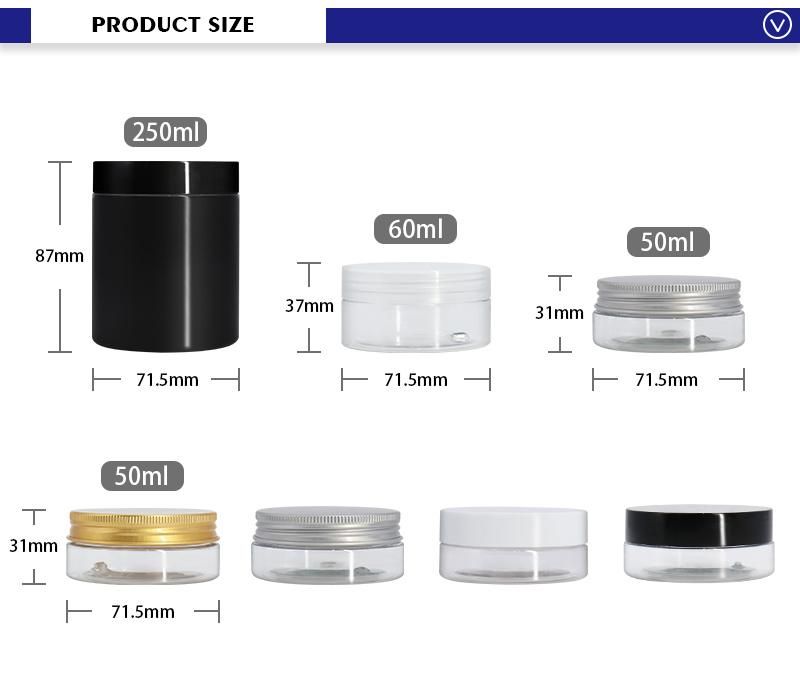 50ml Flat Dome Cream Jar Plastic Pet Pot with Golden Metal Lid