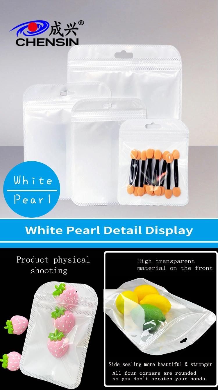 Round Shape Clear Front White Pearl Plastic Zipper Bag