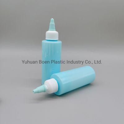 100ml Squeezable Blue Plastic Bottle with Blue Twist Cap for Sauce Pigment Hair Oil Packaging