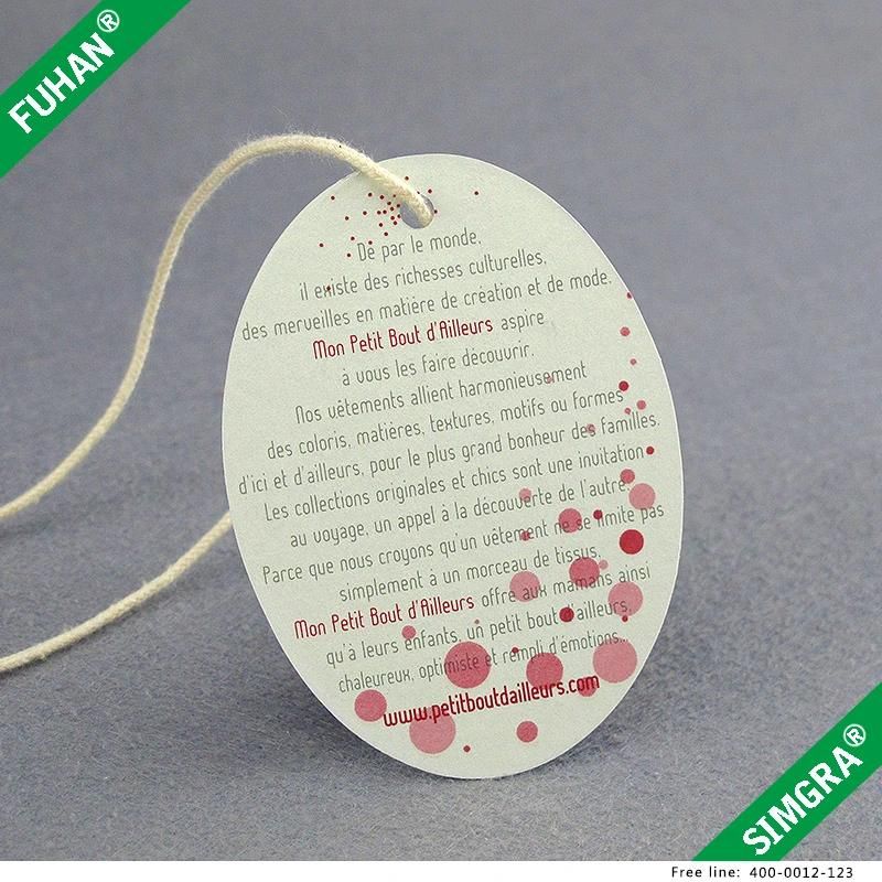 Customized Garment Oval Shape Die Cut Paper Swing Hangtag