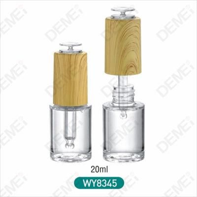 20ml Cosmetic Packaging Clear Round Glass Dropper Bottles with Wood Grain Press Button Pipette Dropper Cap
