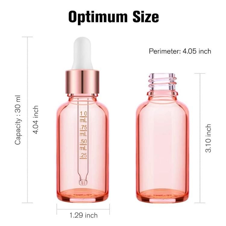 Wholesale Frosted Yellow Green Serum Essential Oil Cosmetic Packaging 30ml Glass Pink Dropper Bottle with White Top