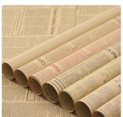 Wholesale Custom Flowers Wrapping Paper English Newspaper Vintage Kraft Paper Wrapping Gift Bouquet Packaging