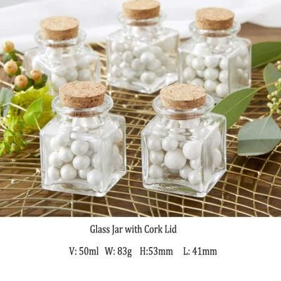 50ml Square Cork Stopper Glass Bottle and Glass Favor Jar with Cork Lid