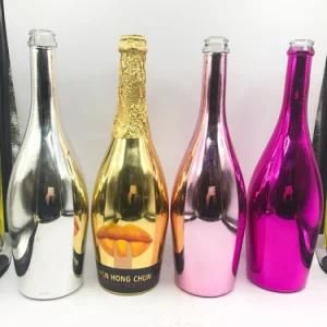 China Factory Supply Luxury Rose Pink Electroplated Colorful Champagne Wine Glass Bottle Sparkling Wine Bottles 750ml Wholesale