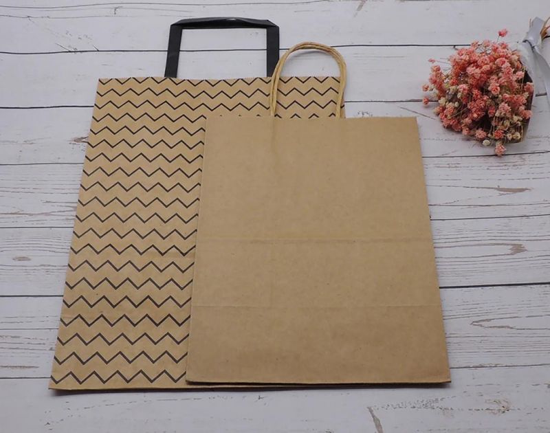 Recyclable Kraft Paper Bag with Braided Handle Reusable Shopping Paper Bags Logo Printed