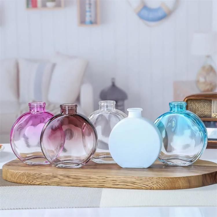 fashion Luxury Flat Round Empty Fragrance Glass Aroma Diffuser Bottle