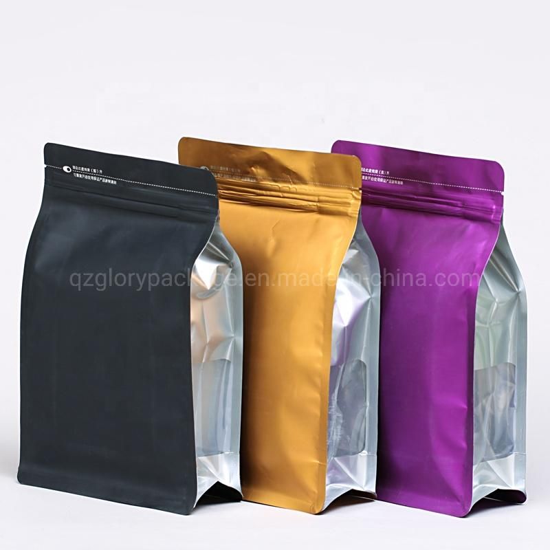 Wholesale Aluminum Foil Ziplock Block Bottom Coffee Bags with Coffee Design