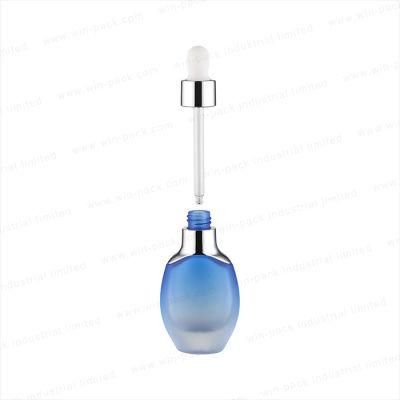 30ml Oblate Shape Transparent Blue Color Glass Container for Homemade Cosmetics