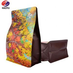 Customized Printing Food Grade Aluminum Foil Plastic Bag Square Bottom Ziplock Stand Bag for Coffee Bags with Air Valve and Ziplock