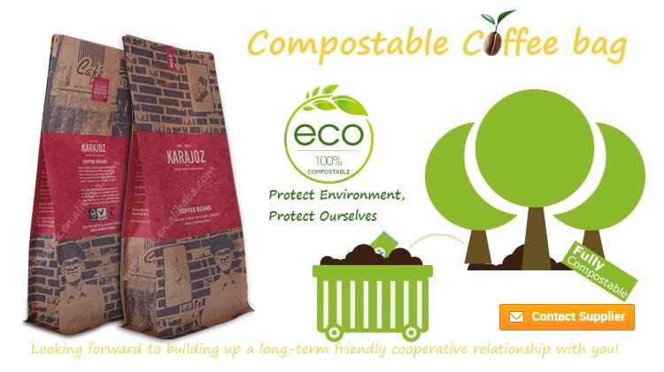 Wholesale Compostable Customized Flat Bottom Side Gusset Compostable One Way Valve Ziplock Biodegradable Coffee Bag Packaging