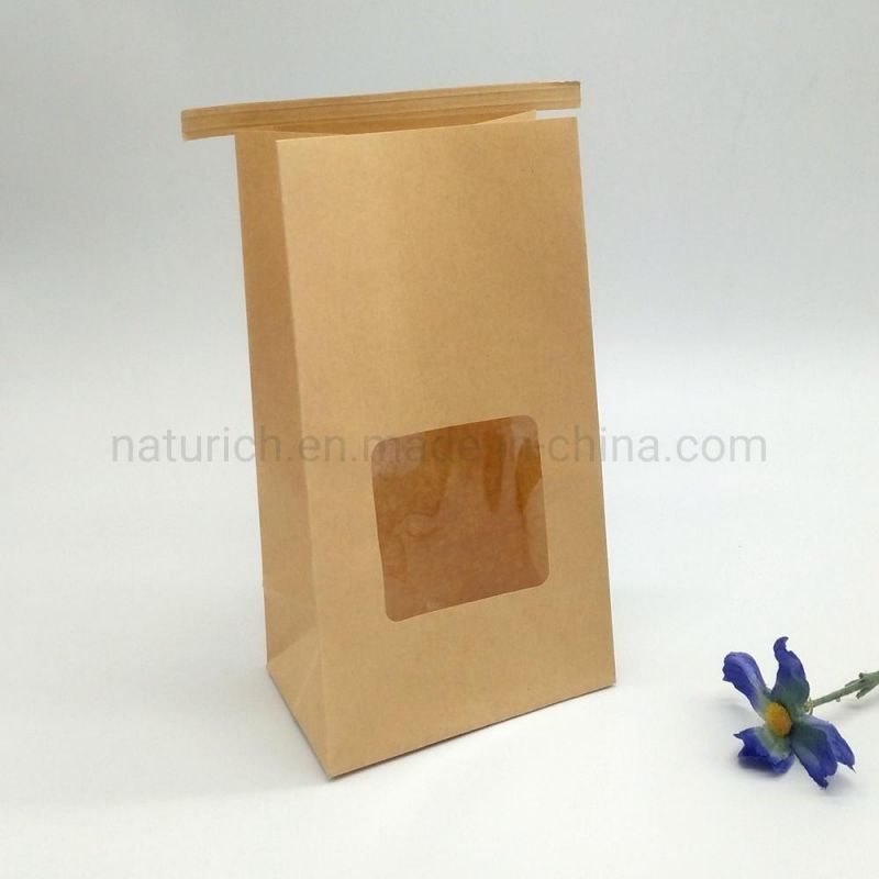 Stock Kraft Paper Bag with Clear Window and Tin Tie