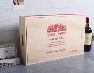 Custom Wholesale Wooden Storage Wine Box with Slide Top for 6 Bottles