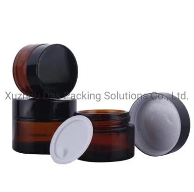 2 Oz Translucent Brown Refillable Cosmetic Cream Containers 100g Amber Glass Jar for Body Scrub