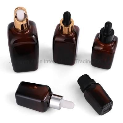 10-100ml Square Amber Glass Dropper Bottle Lotion Pump Bottle Serum Cosmetic Bottle