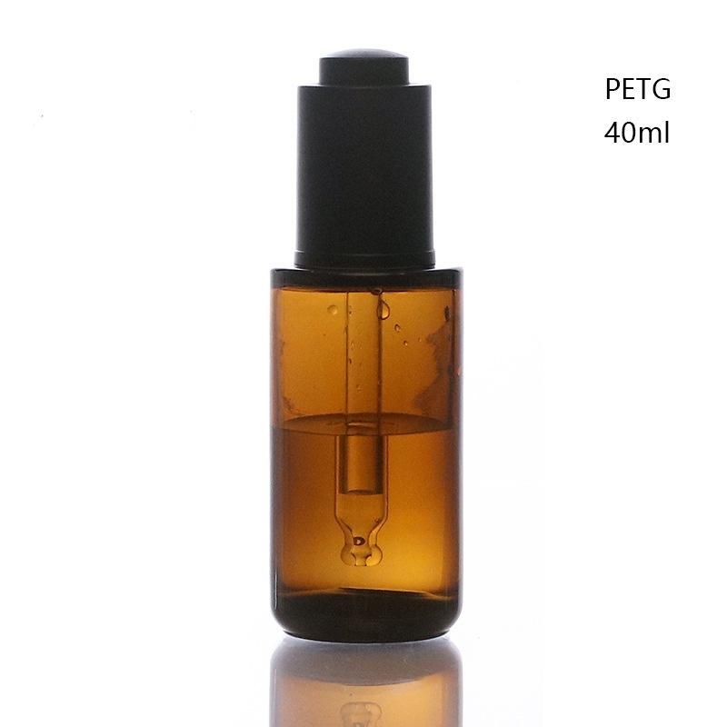 40ml Brown Round PETG Essence Drop Bottle Thick-Walled Thick-Bottom 20-Tooth Cosmetics Sub-Package Essential Oil Bottle