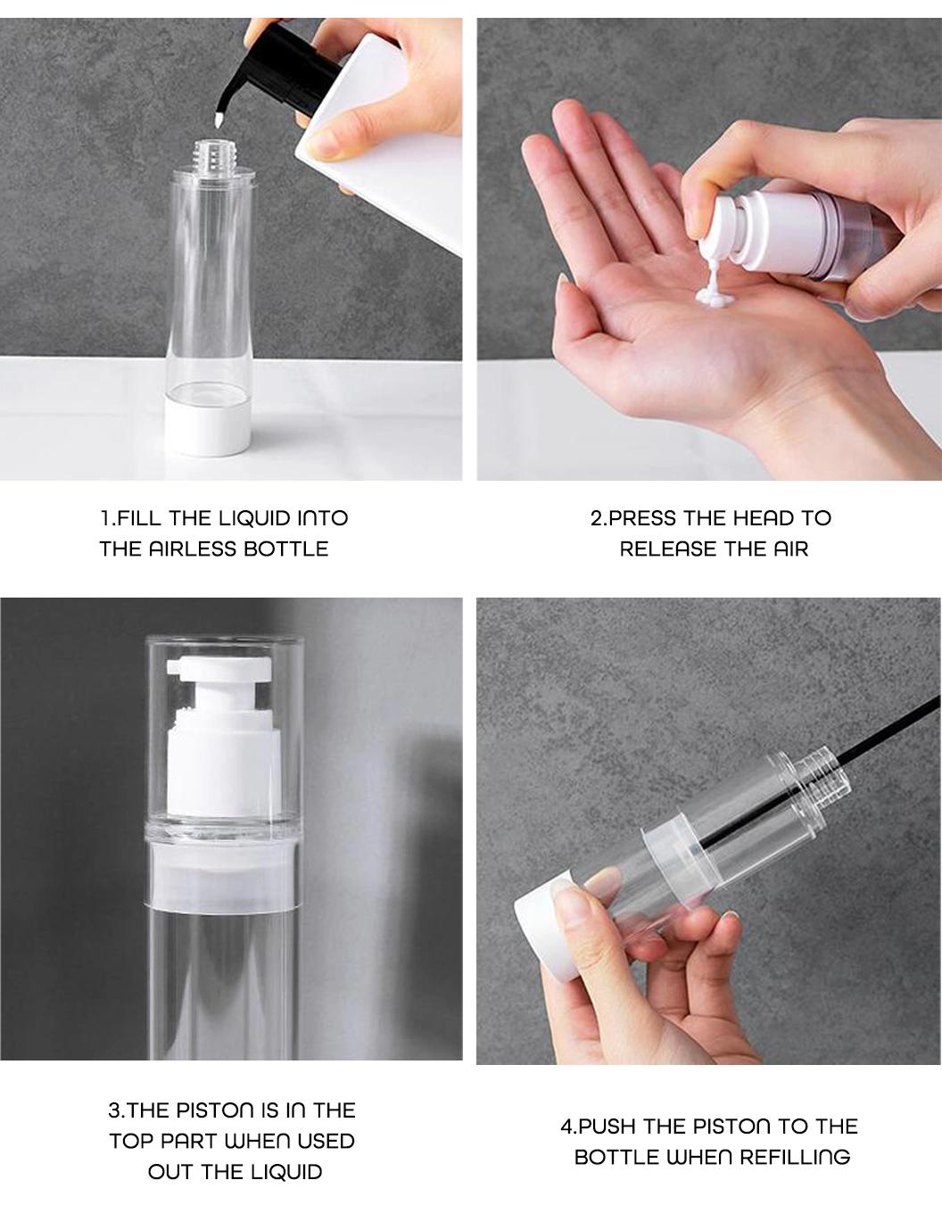 15ml 30ml 40ml 50ml Wholesale Plastic Clear Cosmetic Airless Bottle with Black Pump