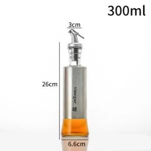 300ml Leak Proof Stainless Steel Cooking Oil Vinegar Sauce Bottle Glass Spice Condiments Jars