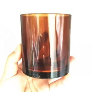 Custom Wide Mouth Brown Glass Holder Container Glassware 10oz 300L Amber Glass Candle Jar with Bamboo Lid