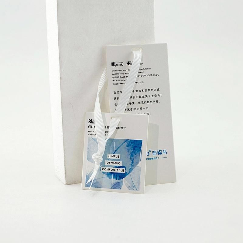 Custom Printed 9*4.5cm White Blue Hangtag with Strings