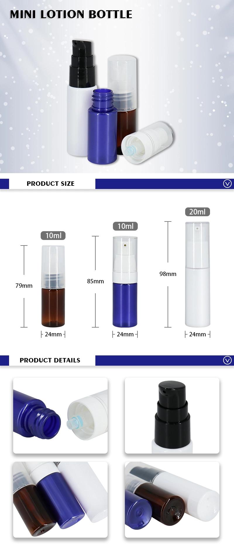 Factory Mini Cosmetic Packaging 10ml 20ml Brown Pet Plastic Pump Bottles Lotion Bottle